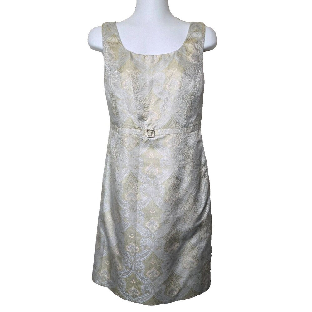 Amanda Smith Dress Womens 6 Jacquard Zip Rhinestone Belt 100% Silk Retro